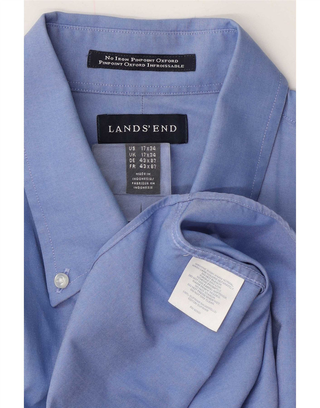 Lands End Herreskjorte Str. 17 43 XL Blå Bomuld