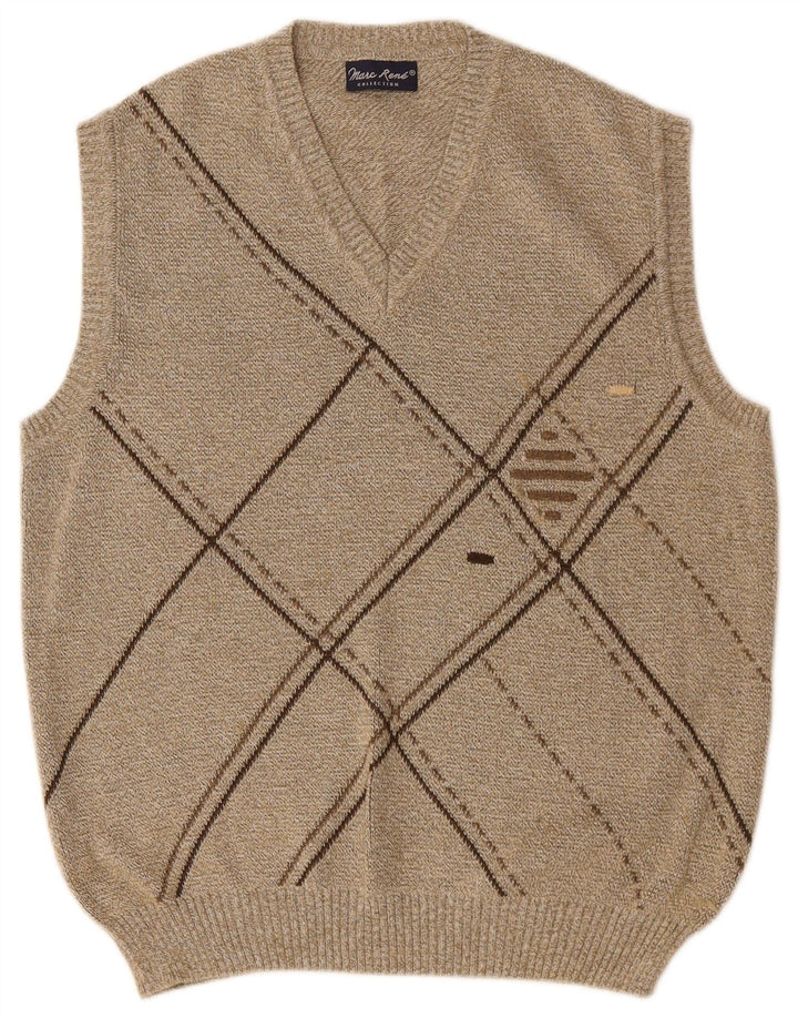 MARC RENE Herrevest Tank Top IT 48 Medium Beige Argyle/Diamant Bomuld