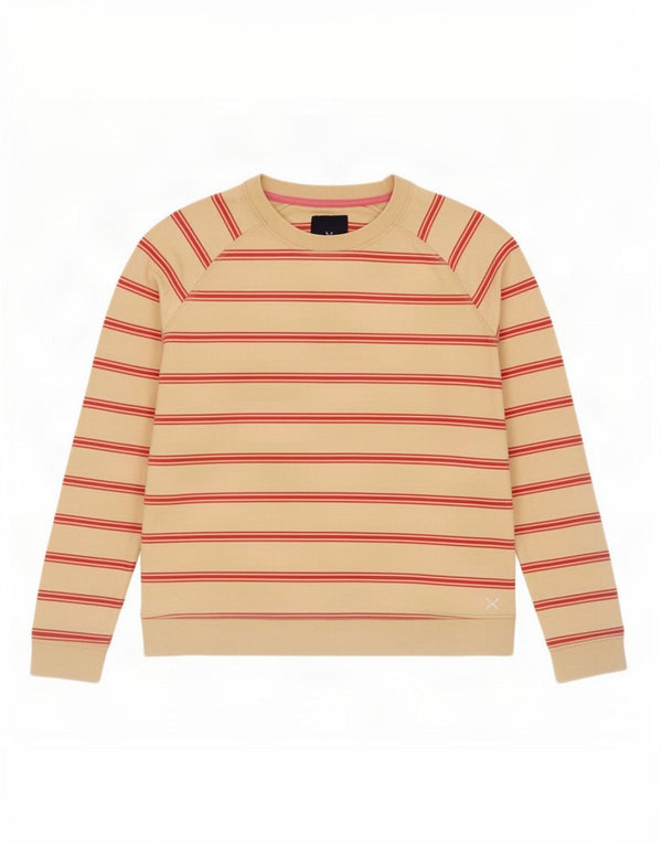 Crew Clothing Dame Sweatshirt Jumper UK 14 Medium Beige Stribet Bomuld