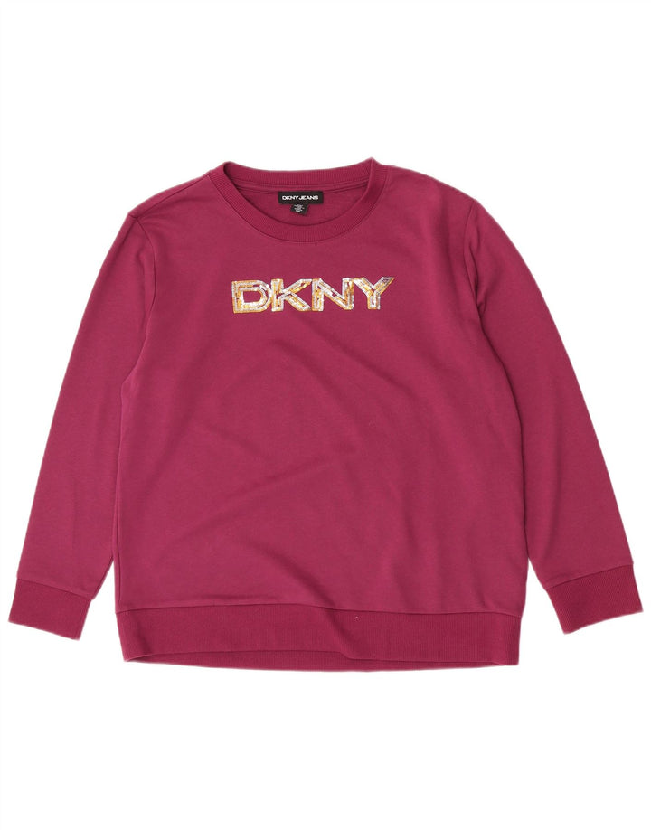 Dkny Dame Grafisk Sweatshirt Jumper UK 14 Medium Lilla Bomuld