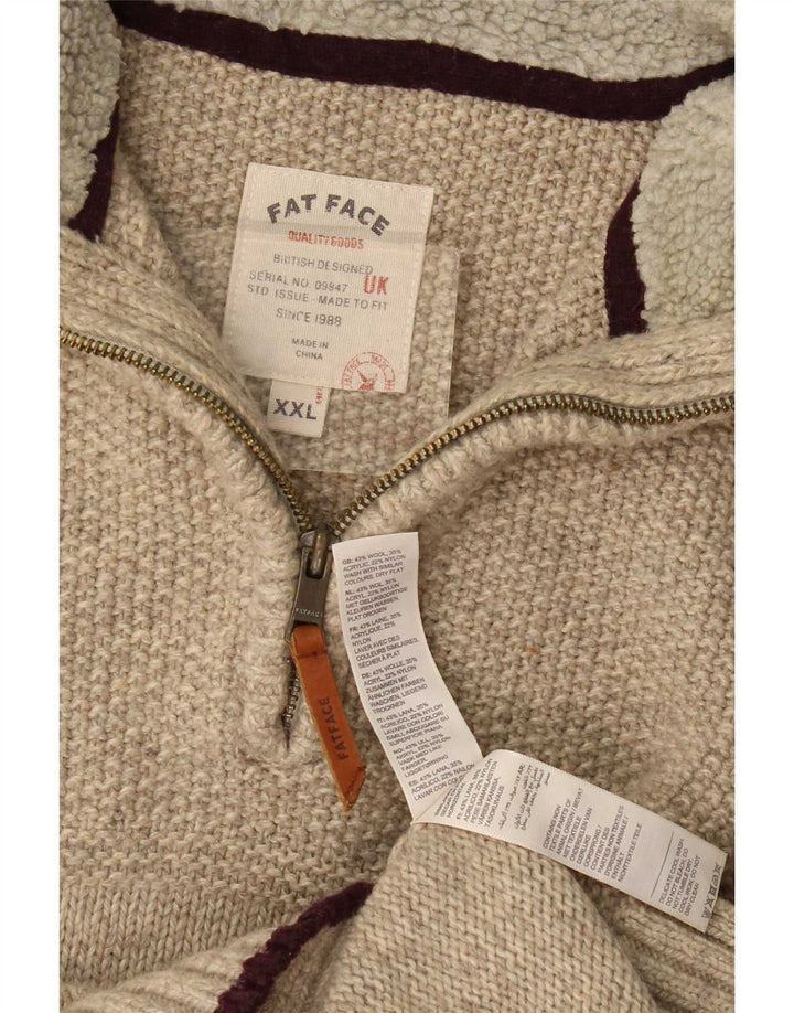 Fat Face Herre Zip Neck Jumper Sweater 2XL Beige Uld