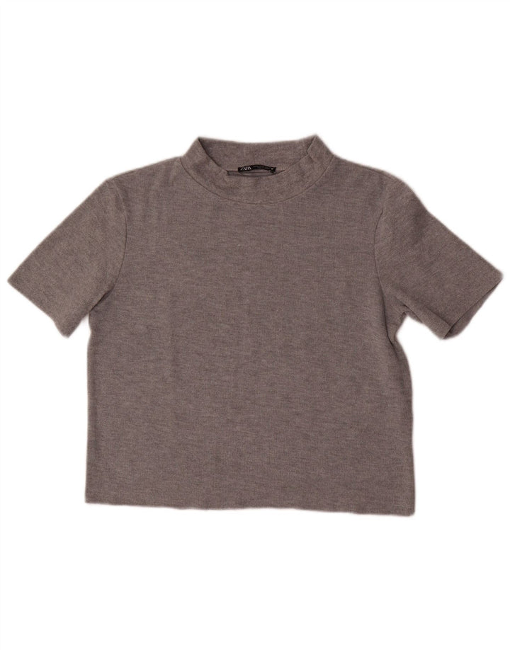ZARA Womens Crop Top UK 14 Medium Grey Polyester