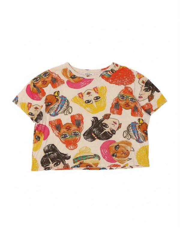 Zara Womens Crop Grafisk T-Shirt Top UK 14 Medium Multicolored