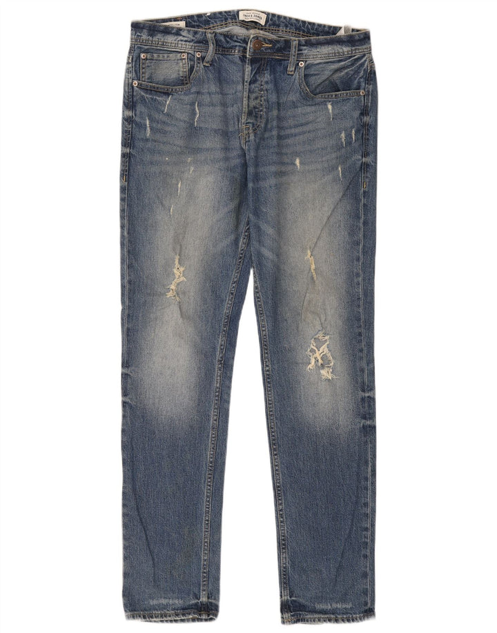 Jack & Jones Herre Tim Distressed Slim Jeans W32 L34 Blå Bomuld