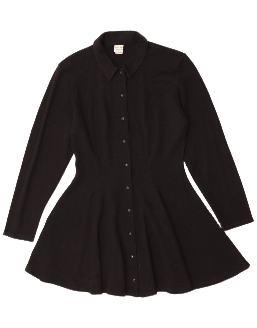 Benetton Womens Knit Shirt Dress UK 14 Medium Black Wool