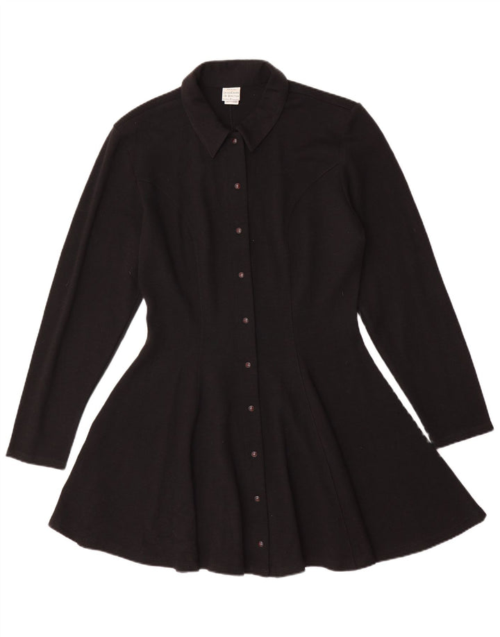 Benetton Womens Knit Shirt Dress UK 14 Medium Black Wool