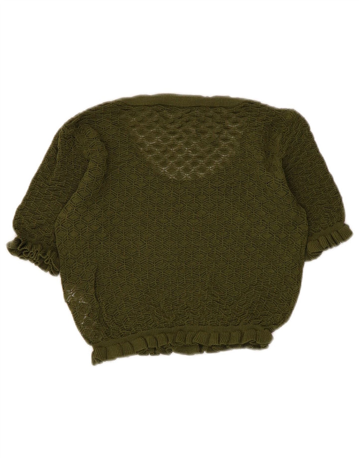 Zara Womens Crop Bluse Top UK 8 Small Khaki Viscose