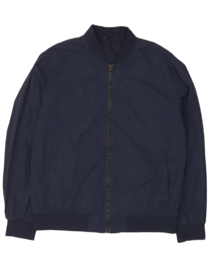 Zara Herre Bomber Jacket UK 40 Large Navy Blue Polyester