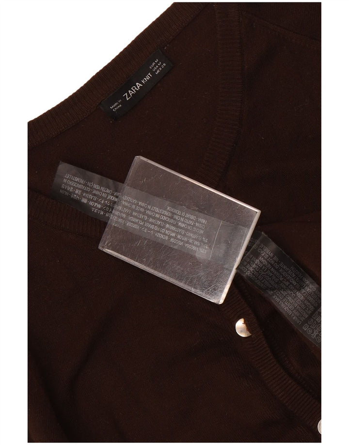 Zara Dame Cardigan Sweater UK 12 Medium Brown Viscose