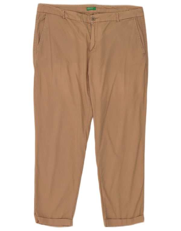 Benetton Dame Crop Chino Bukser UK 14 Large W34 L26 Beige Bomuld