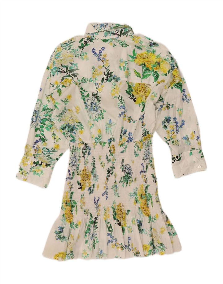 ZARA skjortekjole med 3/4 ærmer til kvinder UK 10 Small White Floral