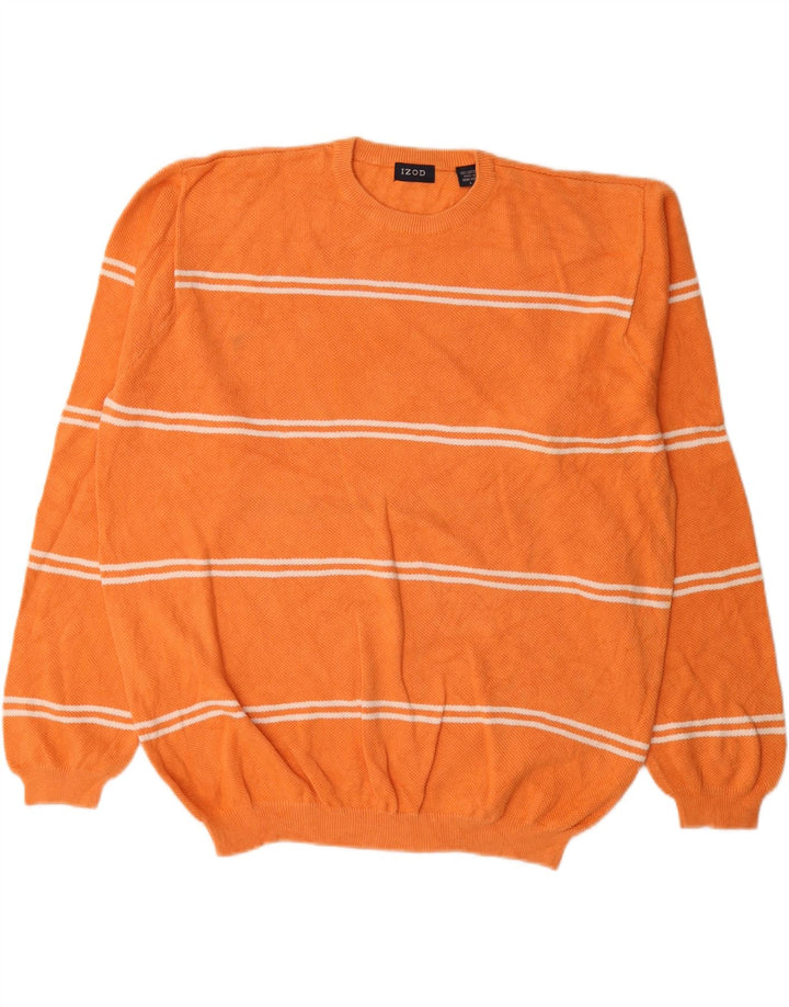 IZOD Herre sweater med rund hals, stor orange stribet bomuld