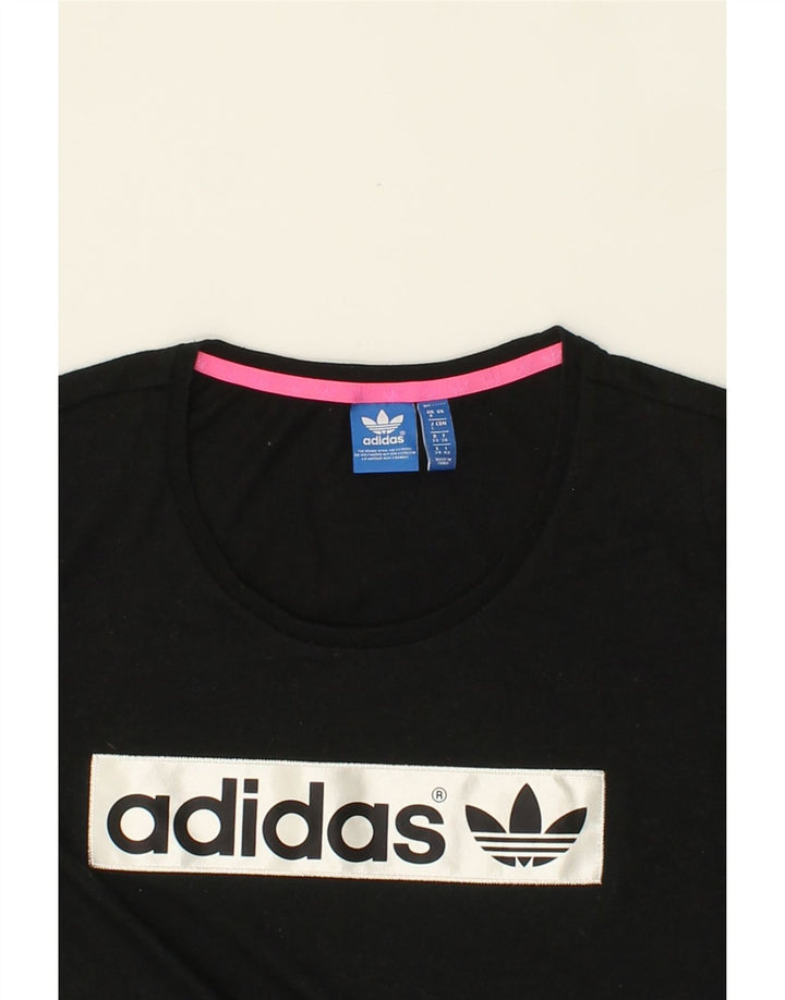 ADIDAS Womens Graphic T-Shirt Top UK 8 Small Black Polyester Vintage Adidas and Second-Hand Adidas from Messina Hembry 