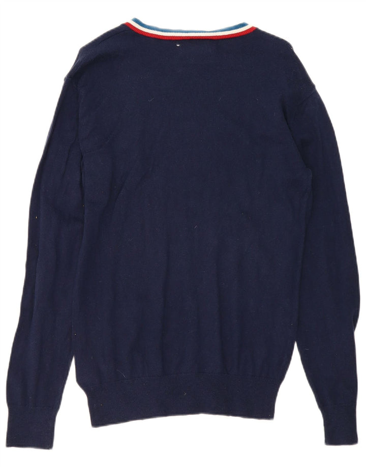 Adidas Mens V-Neck Jumper Sweater Small Navy Blue Cotton