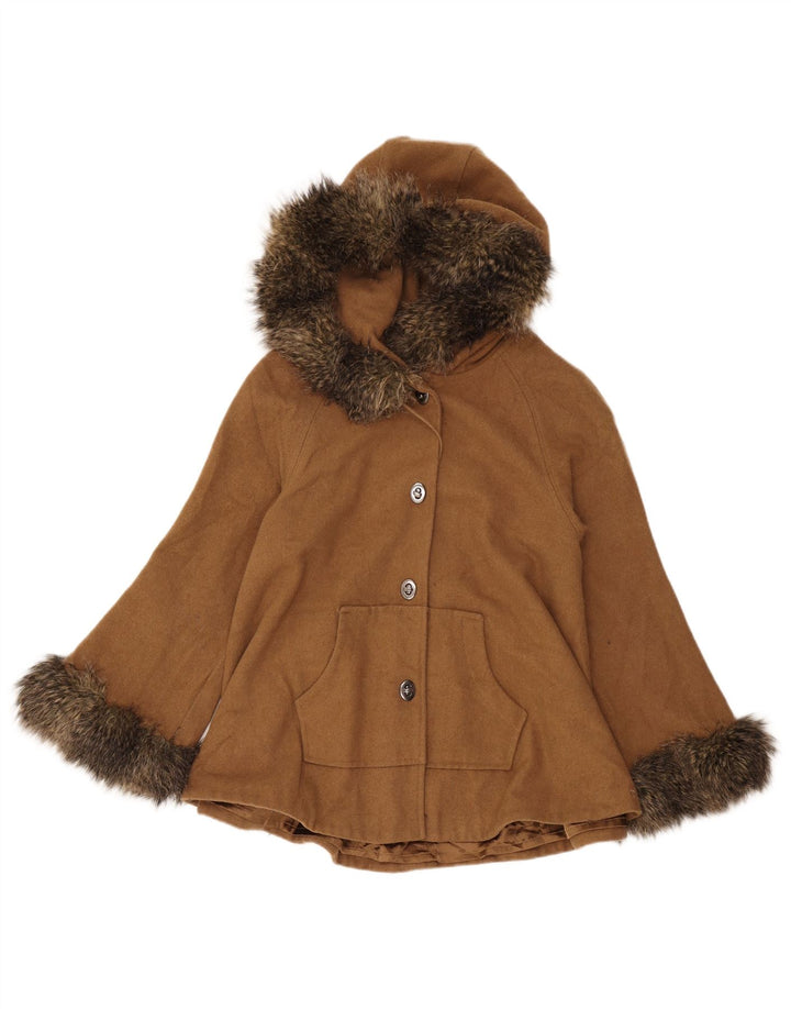 Guess Kort hætteoverfrakke til kvinder UK 12 Medium Beige Uld
