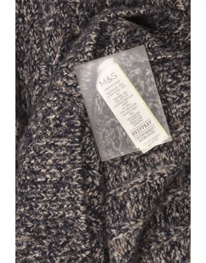 Marks & Spencer Herre Zip Neck Jumper Sweater 2XL Blå Flecked Acryl