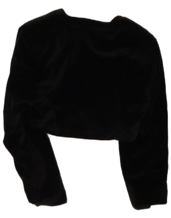 Vintage Kvinder Velvet Bolero Jacket UK 14 Medium Black Floral Bomuld