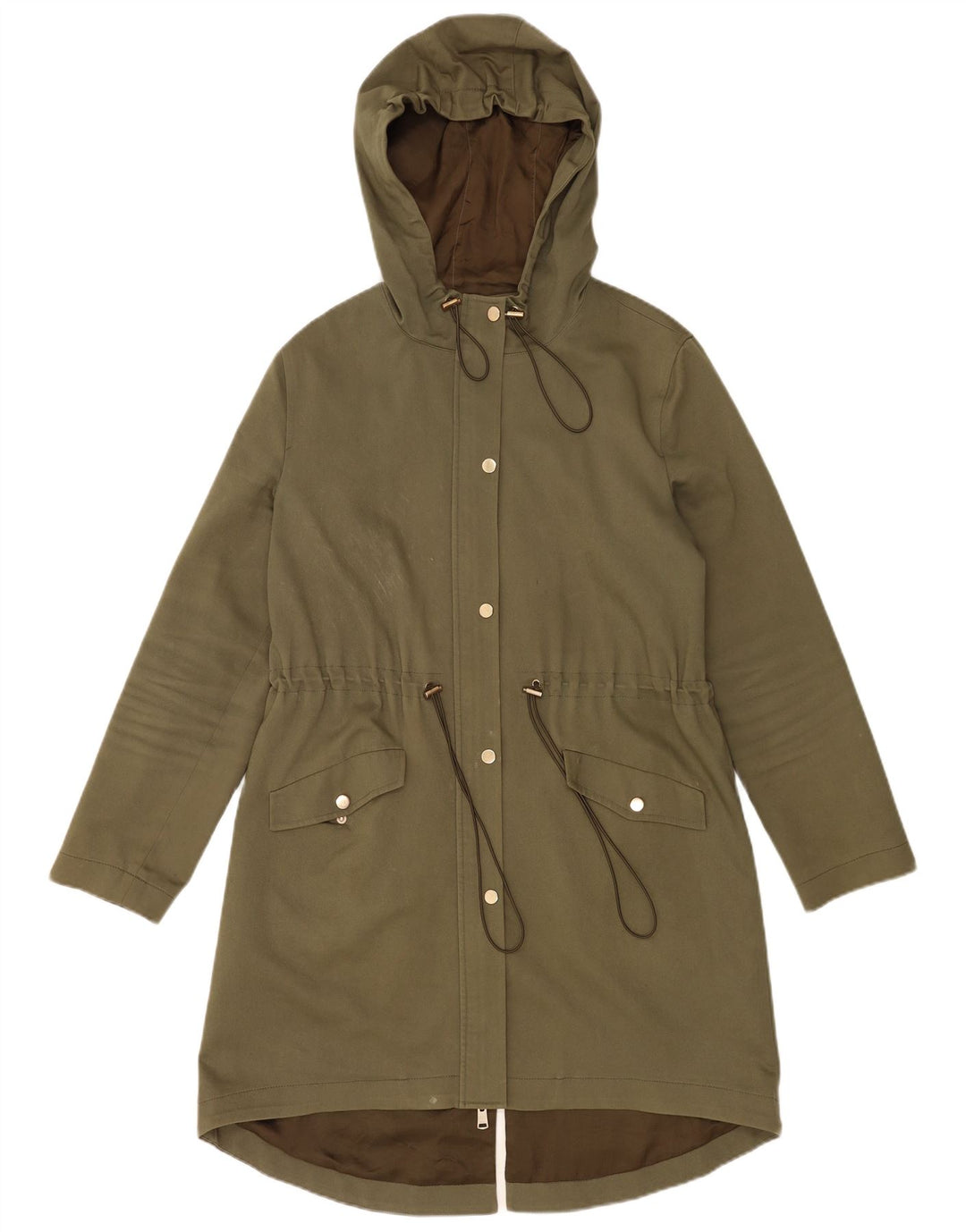 Reiss Dame Hætte Oversized Parka Jacket UK 8 Small Khaki Cotton