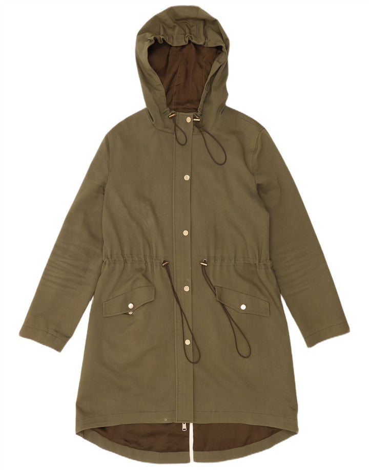 Reiss Dame Hætte Oversized Parka Jacket UK 8 Small Khaki Cotton