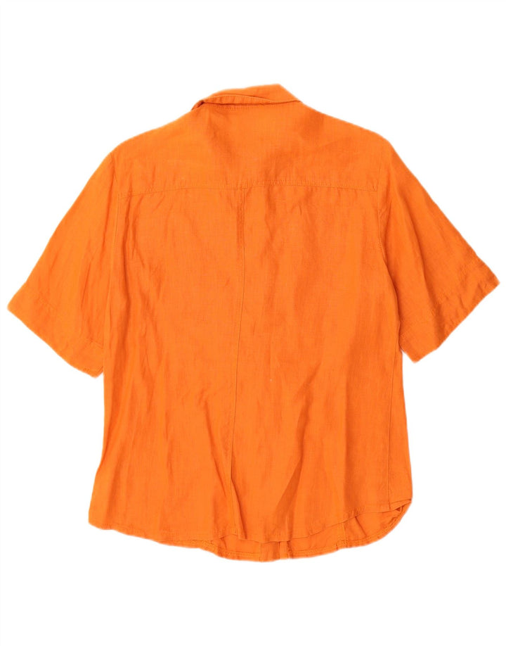 VINTAGE kortærmet skjorte til kvinder UK 12 Medium Orange Linen