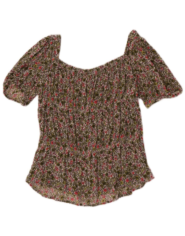 Benetton Girls Off Shoulders Bluse Top 13-14 år 3XL Khaki Floral
