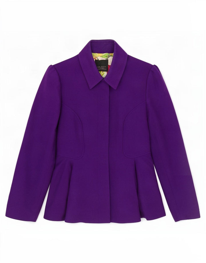 Ted Baker Dame Blazer Jakke Størrelse 3 Medium Lilla Uld