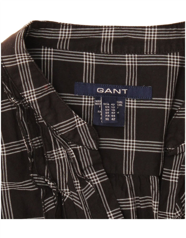 Gant Dame Flæse Front Langærmet Bluse Top UK 16 Stor sort ternet