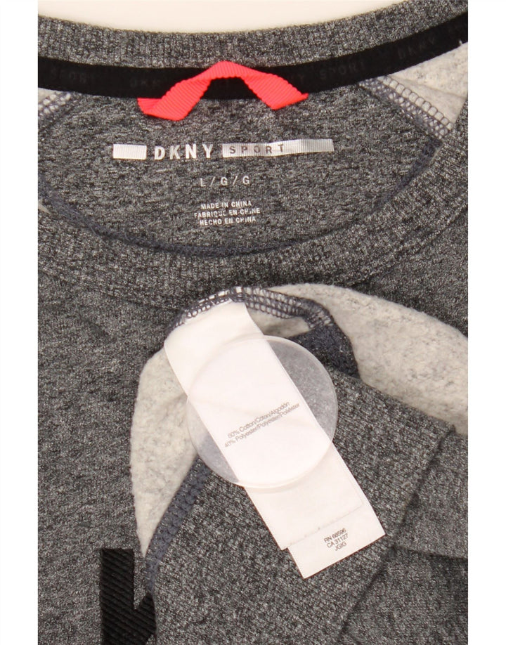 Dkny Dame Grafisk Sweatshirt Jumper UK 16 Stor Grå Bomuld
