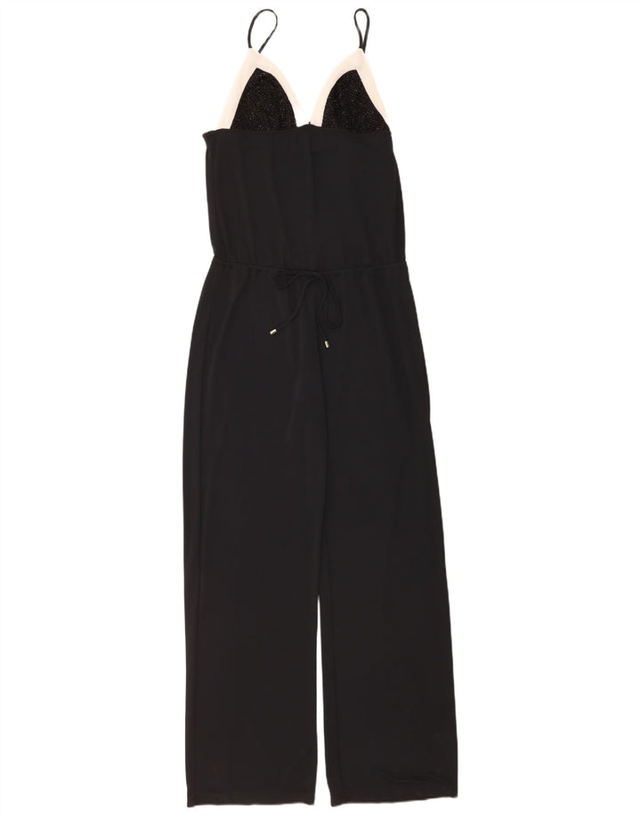 Vintage Dame Jumpsuit UK 10 Small Black Colourblock Polyester