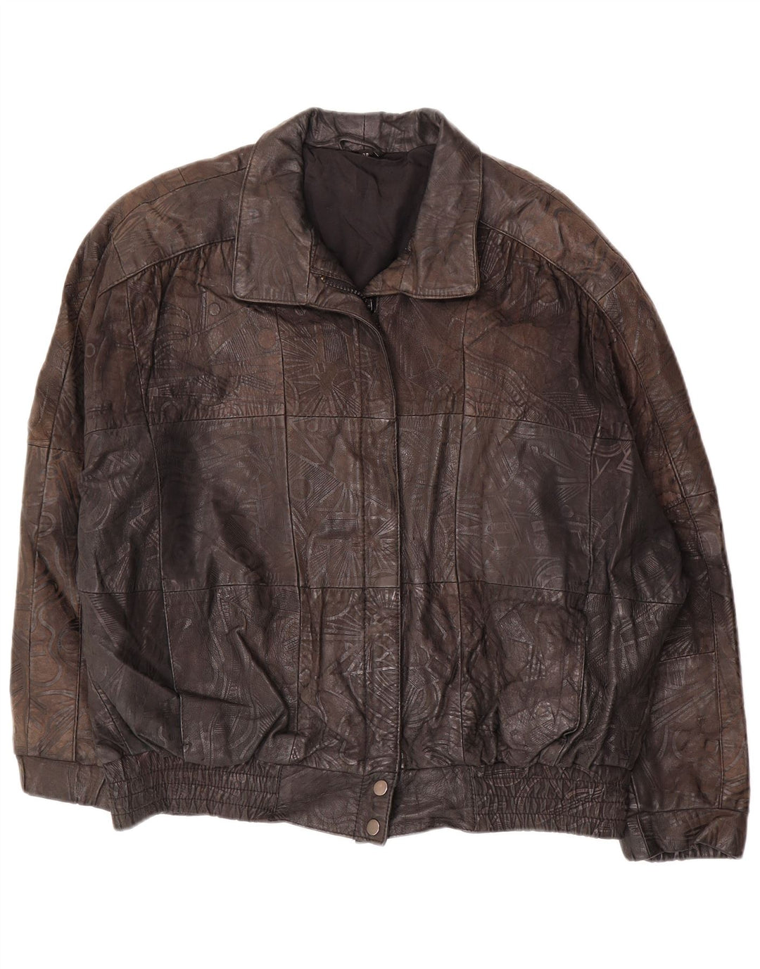 VINTAGE oversize jakke til kvinder EU 38 Mellembrun geometrisk læder