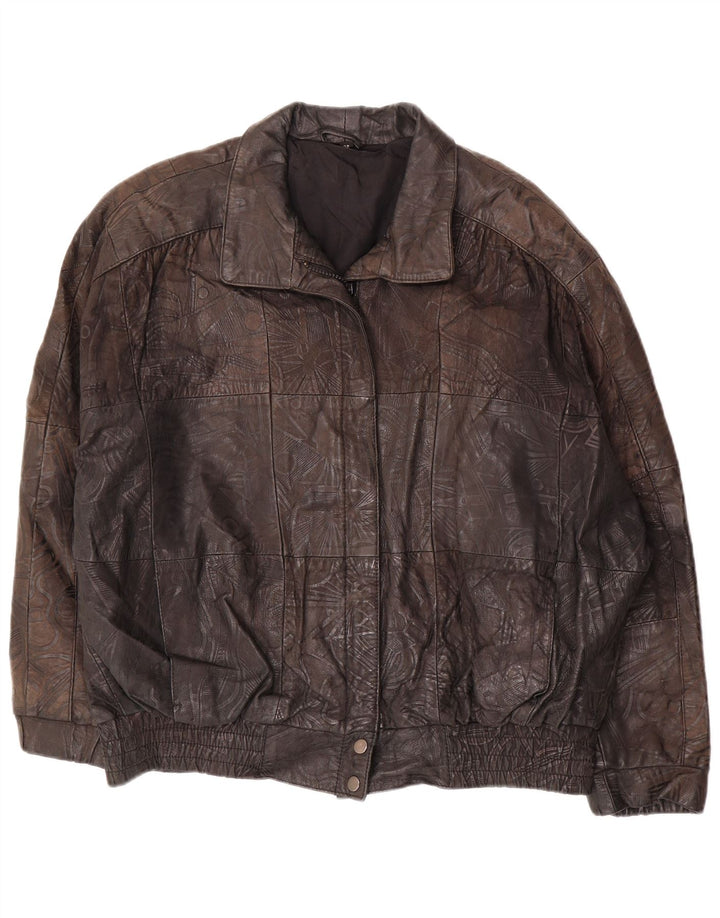 VINTAGE oversize jakke til kvinder EU 38 Mellembrun geometrisk læder