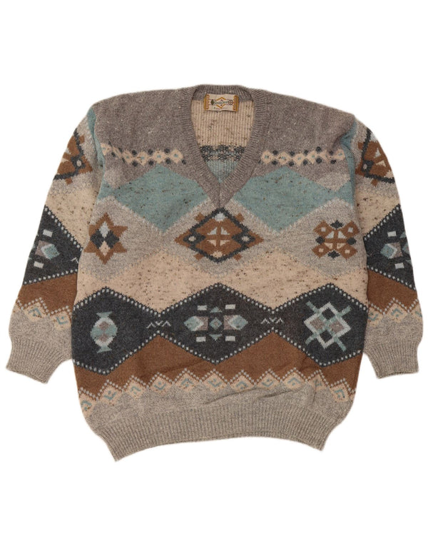 SOUTH COAST Herre V-hals sweater IT 54 XL Grå Fair Isle Wool