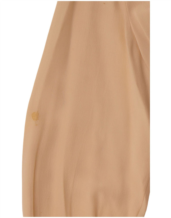 VINTAGE Langærmet skjortebluse til kvinder EU 36 Small Beige Floral Silke