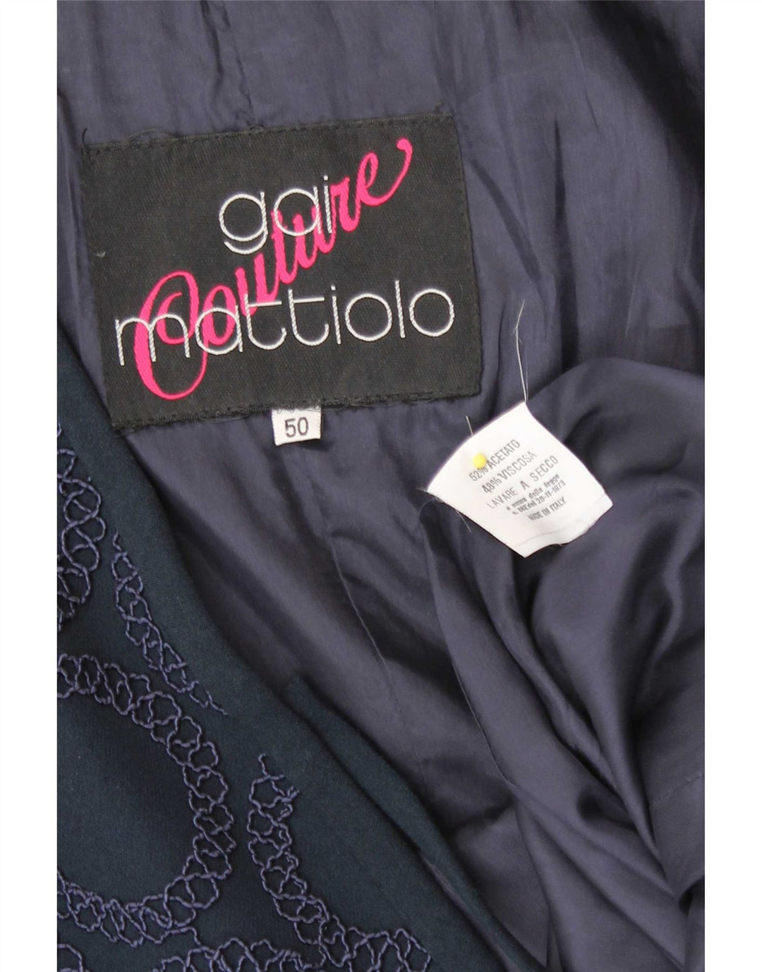 Gai Mattiolo Dame Front Tie Blazer Jacket IT 50 XL Navy Blue Geometric
