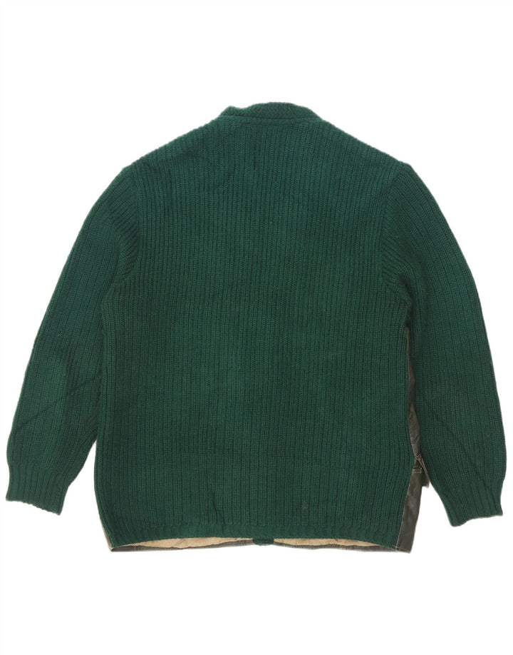 Vintage herre læder cardigan sweater EU 50 Medium Green