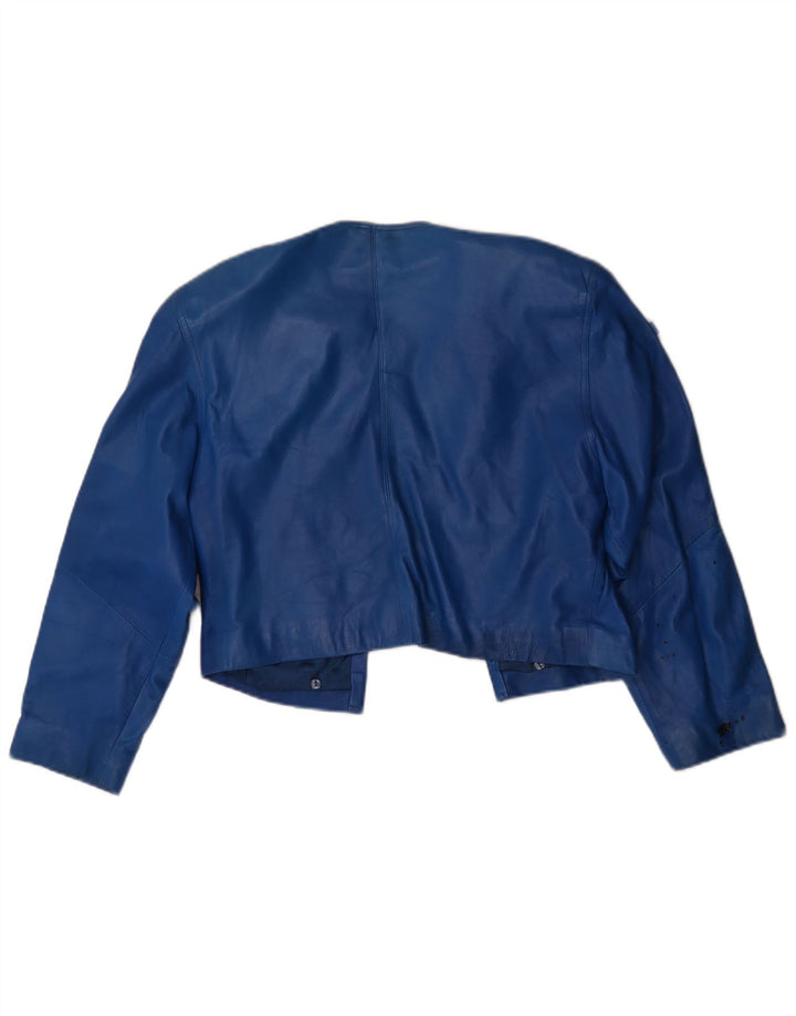 Vintage Dame Crop Læderjakke UK 10 Small Blue