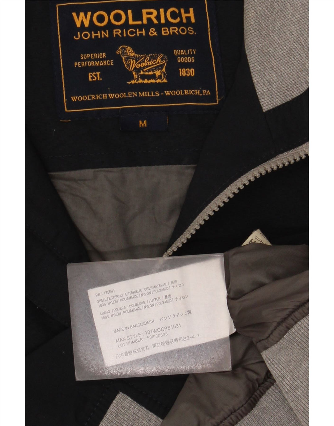 Woolrich Bomberjakke til mænd UK 38 Medium Navy Blue Colourblock Nylon