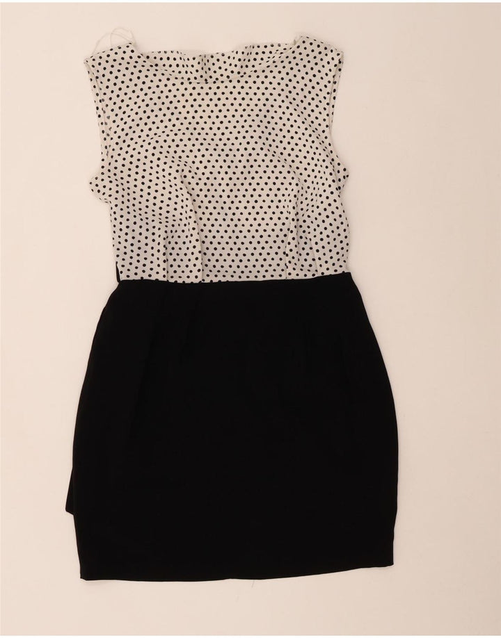 SKABE Kvinders Ærmeløs Skede Kjole UK 14 Medium Sort Polka Dot