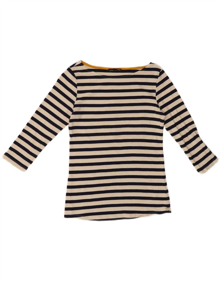 Zara Dame Top 3/4 ærme UK 12 Medium Sort Stribet