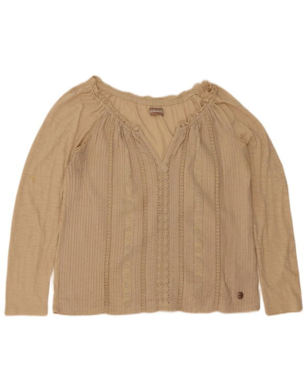 Napapijri Dame Langærmet Bluse Top UK 18 XL Beige Stribet