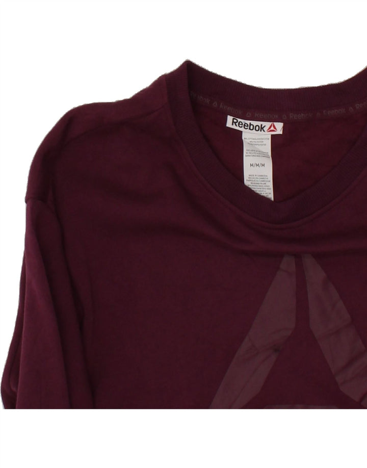 REEBOK Womens Graphic Sweatshirt Jumper UK 14 Medium Maroon Cotton Vintage Reebok and Second-Hand Reebok from Messina Hembry 