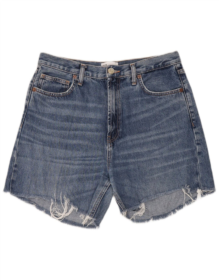 Zara Dame Denim Shorts EU 40 Medium W30 Blå Bomuld