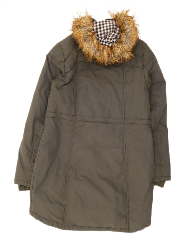 Fat Face Dame Hooded Parka Jacket UK 10 Small Khaki Cotton