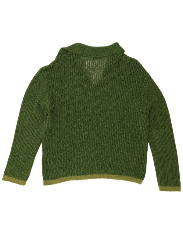 Zara Dame Polo Neck Sweater UK 14 Medium Green Colourblock