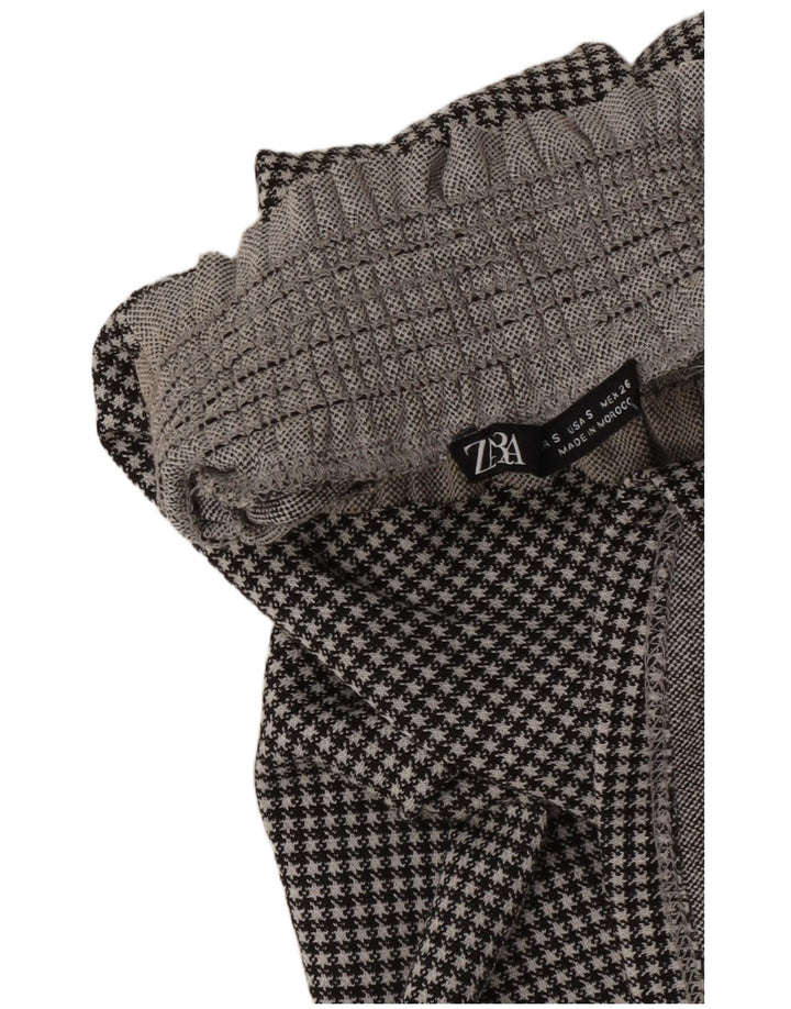 Zara Womens Crop Bluse Top UK 10 Small Black Houndstooth