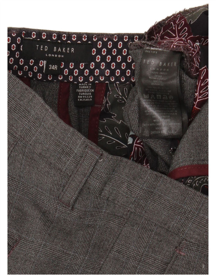 TED BAKER Herre Slim Suit Bukser W34 L32 Grå ternet polyester