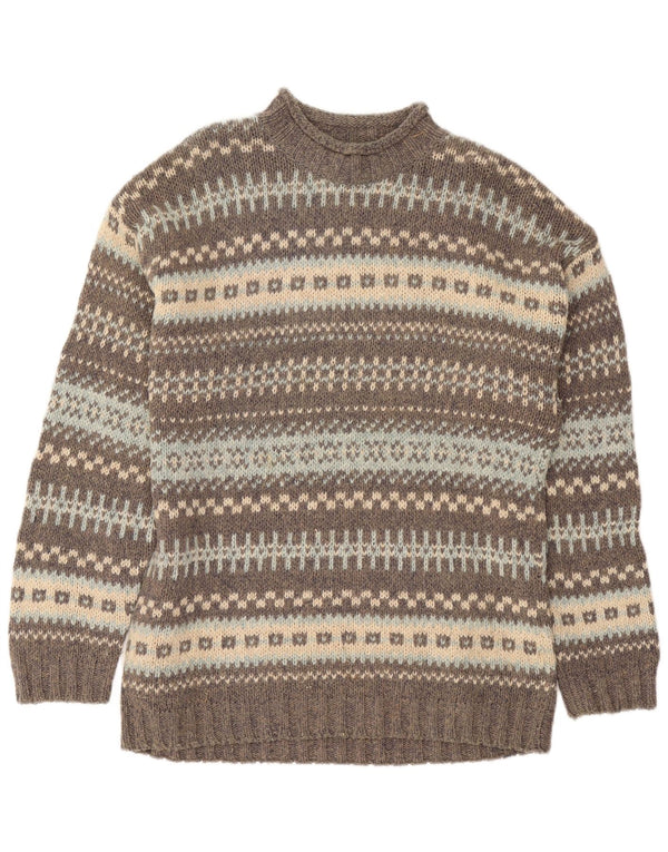 Vintage Herre Turtle Neck Jumper Sweater Large Grey Fair Isle Wool