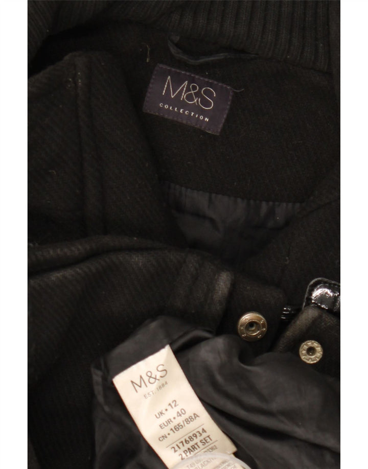 Marks & Spencer Dame Hooded Duffel Coat UK 12 Medium Black Polyester
