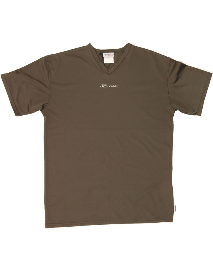 REEBOK Mens T-Shirt Top Large Khaki Polyester Vintage Reebok and Second-Hand Reebok from Messina Hembry 