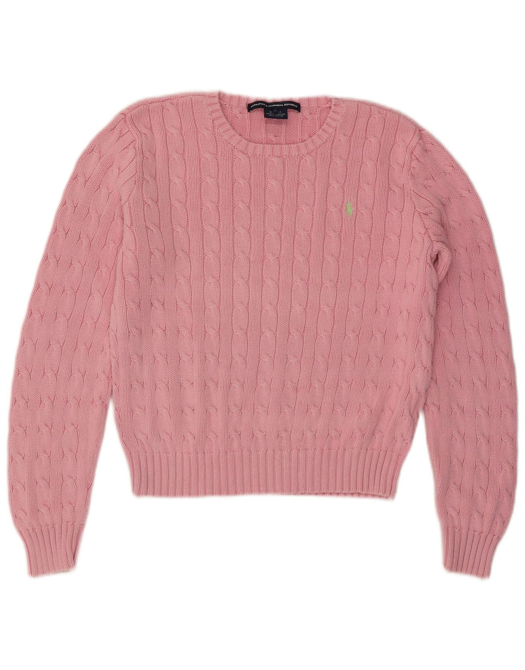 RALPH LAUREN Dame Crop Crew Neck Jumper Sweater UK 14 Large Pink